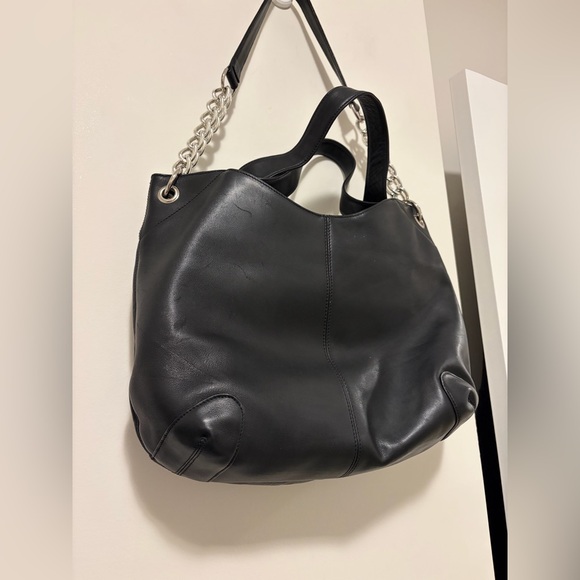 SOPRANO LEATHER BLACK SHOULDER BAG CHAIN SLOUCHY CANADIAN HOBO - Picture 3 of 6